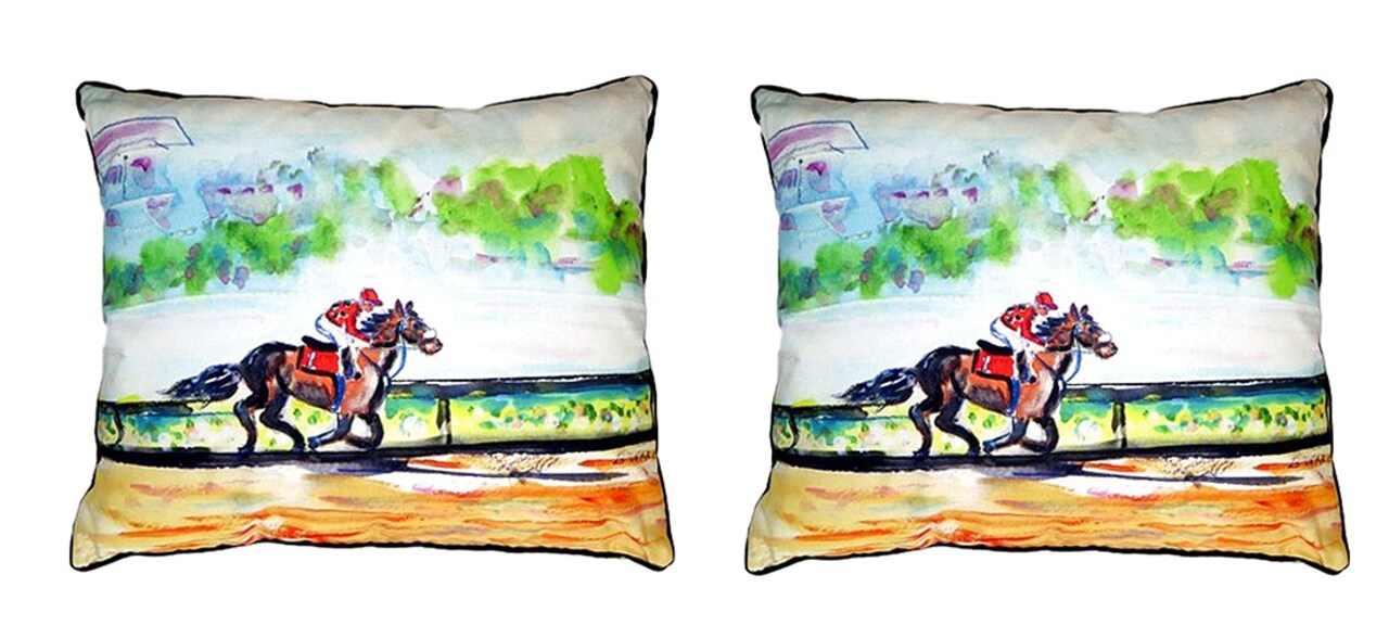 Pair of Betsy Drake Inside Track Large Indoor/Outdoor Pillows 16 Inch X 20 Inch